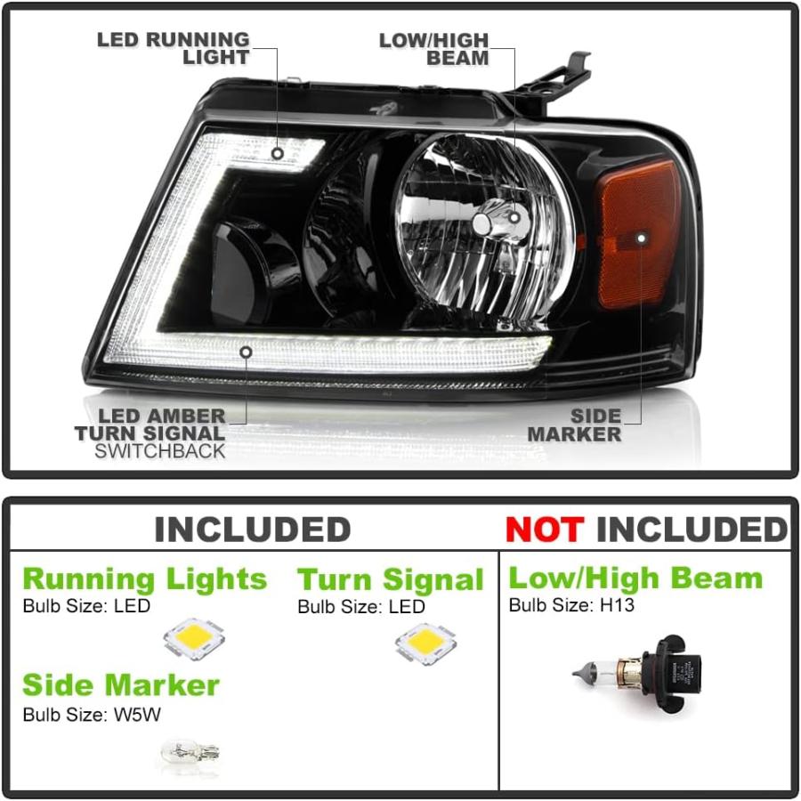 【並行輸入品】ACANII - 2004-2008 フォード F150 06-08 リンカーン マーク LT ブラック LED チューブ スイッチバッの画像