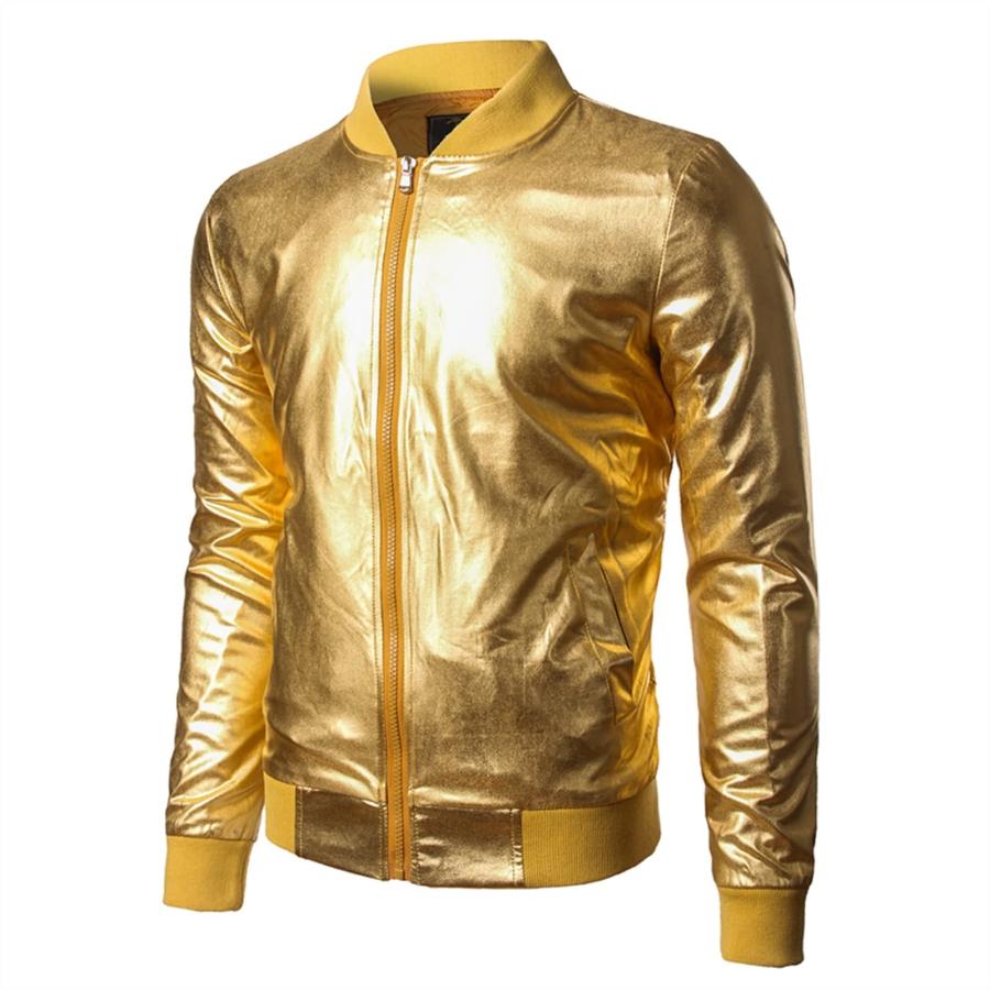 【並行輸入品】LSTGJ Mens Jacket Nightclub Metallic Gold Shiny Jacket Men Coatの画像