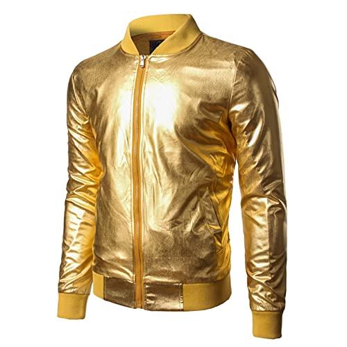 【並行輸入品】LSTGJ Mens Jacket Nightclub Metallic Gold Shiny Jacket Men Coatの画像