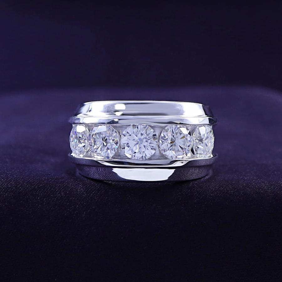 【並行輸入品】SAVEARTH DIAMONDS ラウンドカット 人工モアッサナイト ダイヤモンド ファイブストーン メンズ 結婚指輪 14Kゴールドの画像
