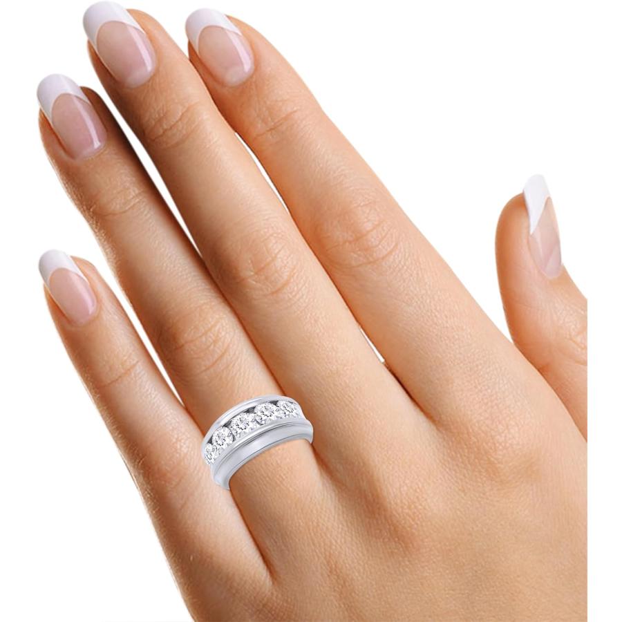 【並行輸入品】SAVEARTH DIAMONDS ラウンドカット 人工モアッサナイト ダイヤモンド ファイブストーン メンズ 結婚指輪 14Kゴールドの画像