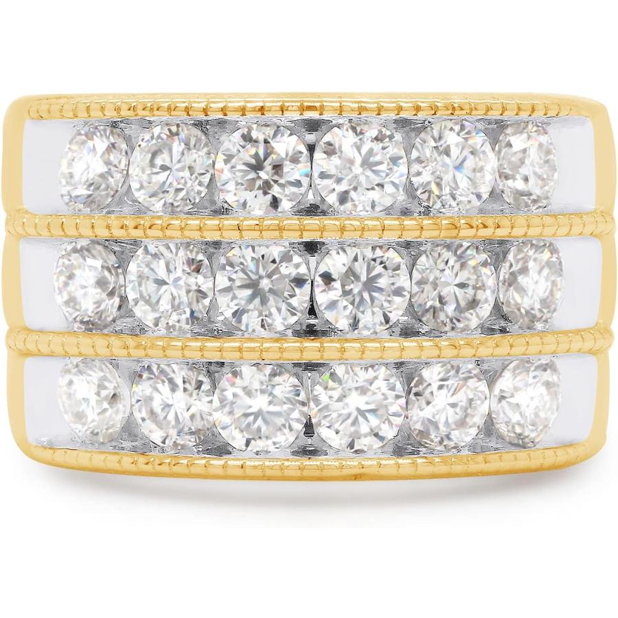【並行輸入品】SAVEARTH DIAMONDS 1 3/4カラット ラウンドカット 人工モアッサナイトダイヤモンド 3列 アニバーサリーバンドリングの画像