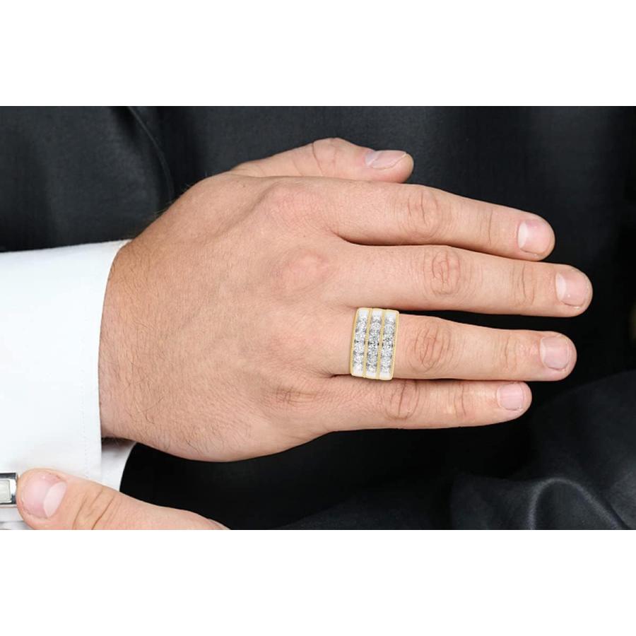 【並行輸入品】SAVEARTH DIAMONDS 1 3/4カラット ラウンドカット 人工モアッサナイトダイヤモンド 3列 アニバーサリーバンドリングの画像