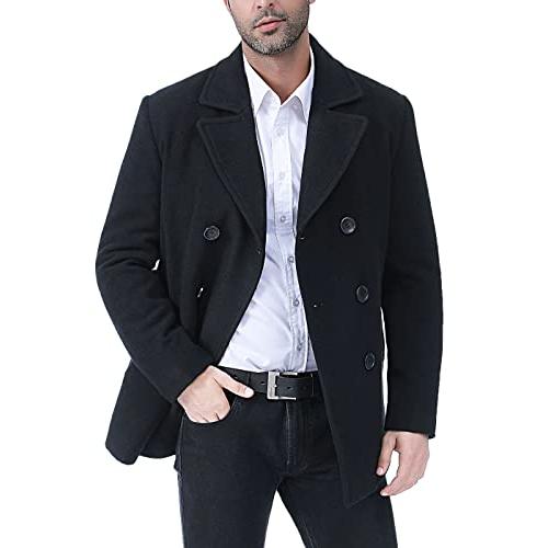 【並行輸入品】BGSD Men Hugh Wool Blend Pea Coat Black Smallの画像