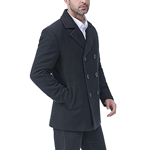 【並行輸入品】BGSD Men Hugh Wool Blend Pea Coat Black Smallの画像