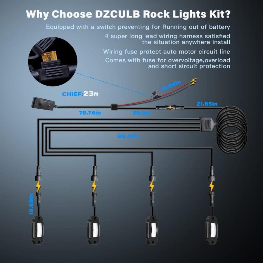 【並行輸入品】DZCULB ピュアホワイト LEDロックライトキット スイッチワイヤーハーネス付き 4個 ジープ トラック オフロード ATV UTV_3