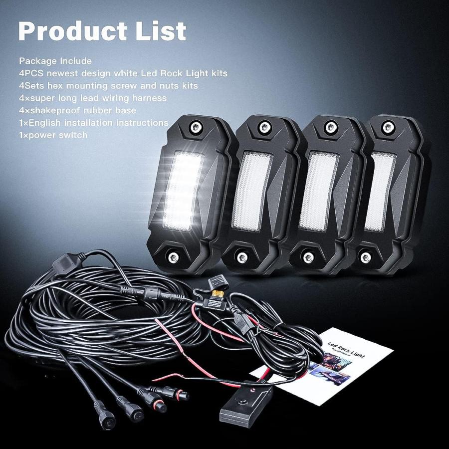 【並行輸入品】DZCULB ピュアホワイト LEDロックライトキット スイッチワイヤーハーネス付き 4個 ジープ トラック オフロード ATV UTV_5