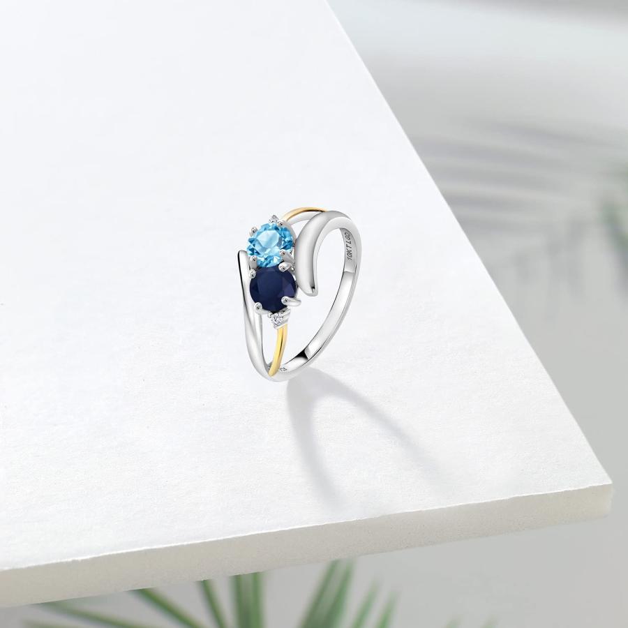 【並行輸入品】[Gem Stone King] 1.27カラット 天然 スイスブルートパーズ 指輪 リング レディース 天然 サファイア シルバの画像