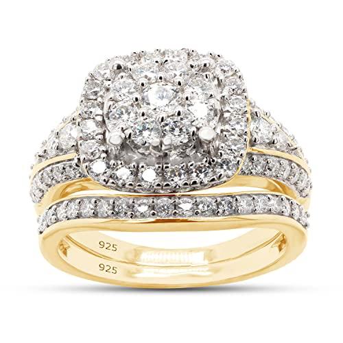 【並行輸入品】SAVEARTH DIAMONDS 1 1/4 CTTW ラウンドカット 人工モアッサナイトダイヤモンド ダブルヘイロー ブライダ_1