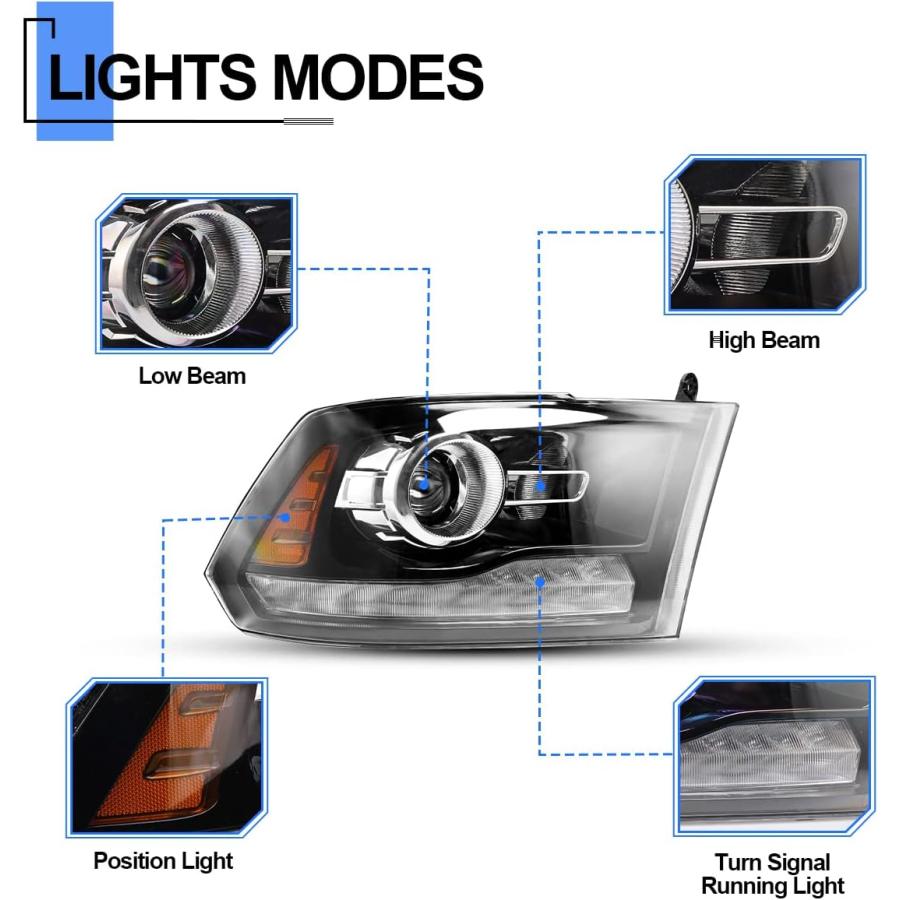 【並行輸入品】ROXX Headlight Assembly for 2009-2018 Dodge Ram 1500/2500/3500 with_3