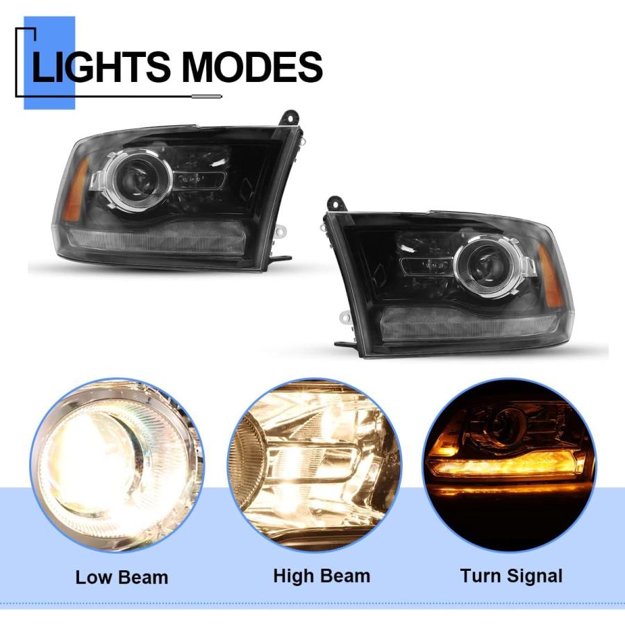 【並行輸入品】ROXX Headlight Assembly for 2009-2018 Dodge Ram 1500/2500/3500 with_6