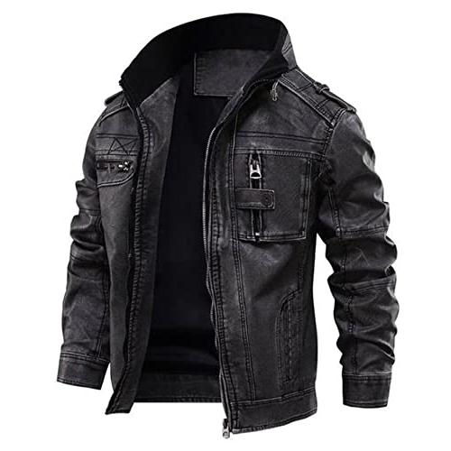 【並行輸入品】Decrum DISC Leather Jacket Men   Distressed Black Jackets Men |の画像