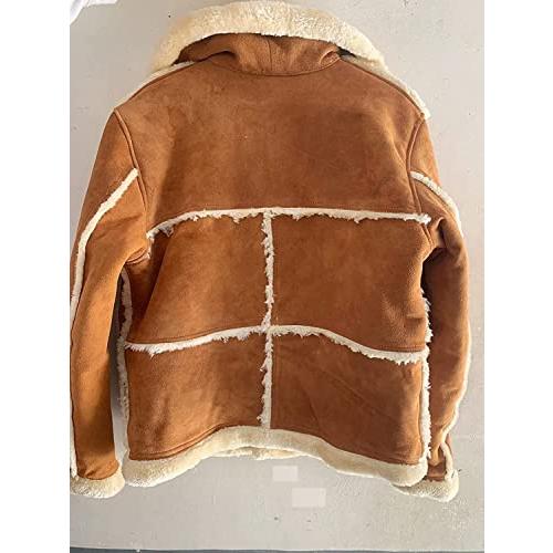 【並行輸入品】Mens Sheepskin Tan Brown Genuine Suede Leather Shearling Jacket,の画像