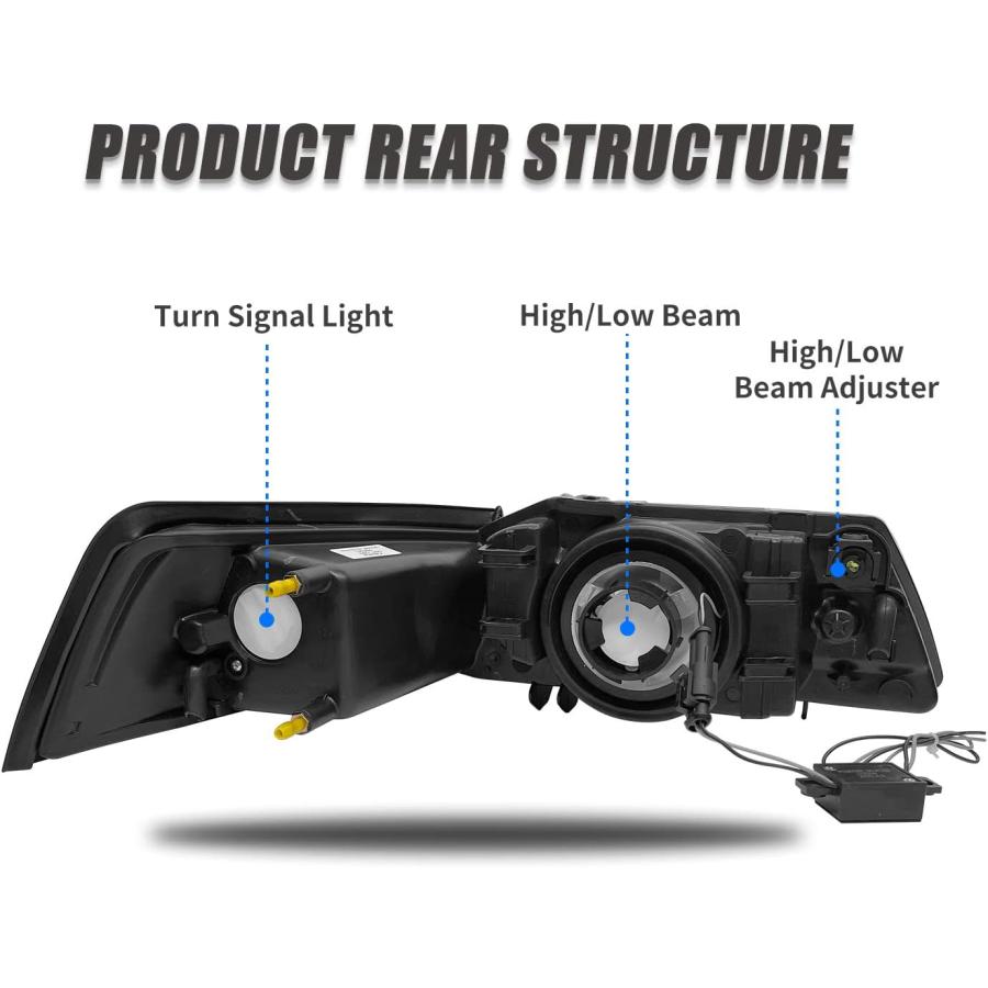 【並行輸入品】ADCARLIGHTS 1999-2004 マスタング ヘッドライトアセンブリ LEDバー付き 1999-2004 フォード マスタングの画像