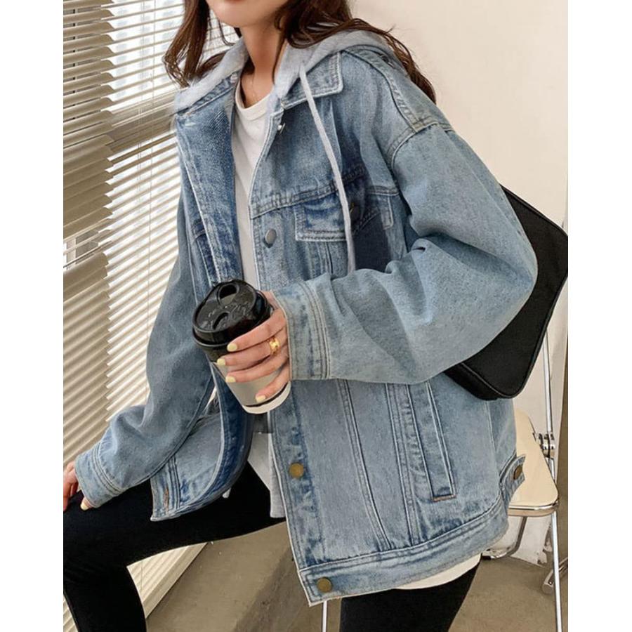 【並行輸入品】LifeShe Women's denim jacket with hood oversized distressed jean_3