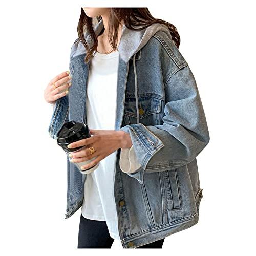 【並行輸入品】LifeShe Women's denim jacket with hood oversized distressed jean_7