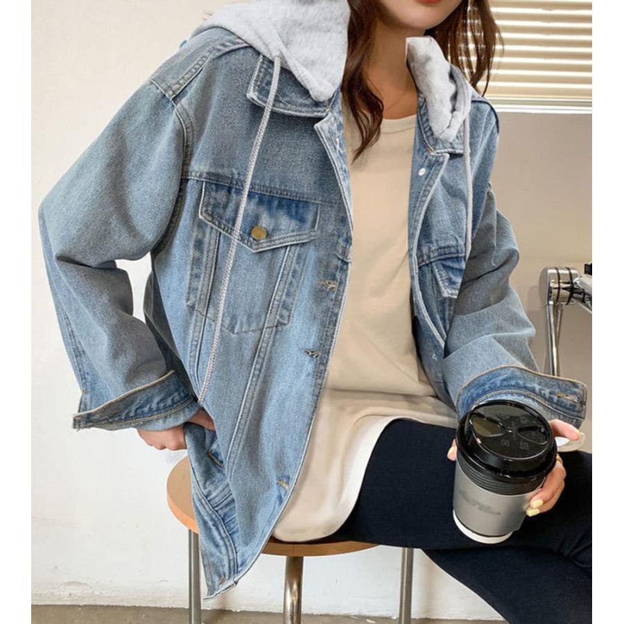 【並行輸入品】LifeShe Women's denim jacket with hood oversized distressed jean_9