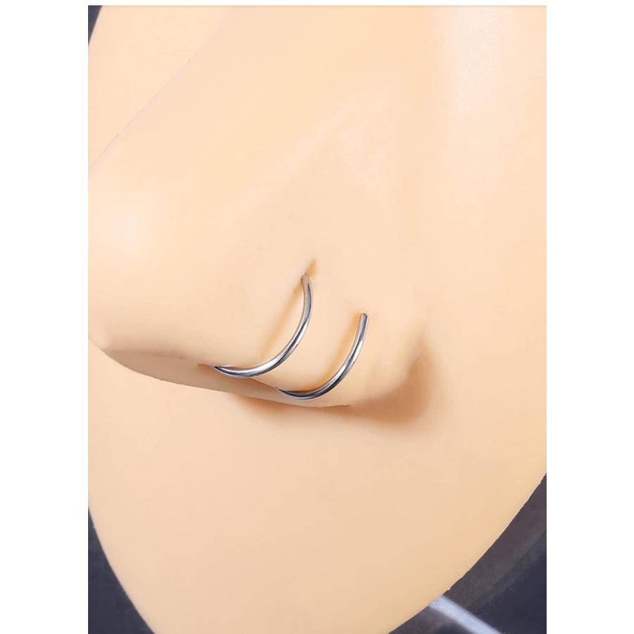 【並行輸入品】ダブルノーズリング シングルピアス用 20g ノーズリング フープ 6mm 8mm 10mm サージカルスチール ノーズフープ シ ダブルノーズリング シングルピアス用 20g ノーズリング フープ 6mm 8mm 10mm サージカルスチール ノーズフープ シル
