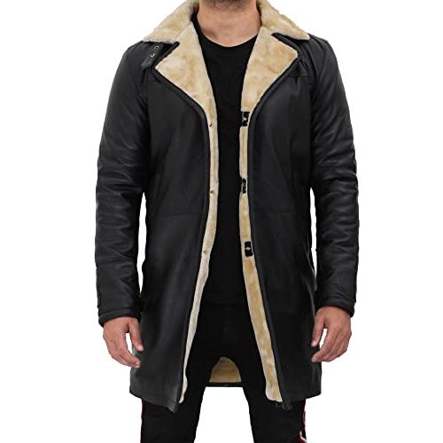 【並行輸入品】fjackets Genuine Leather Jacket   Turlock Black & Beige Shearlinの画像