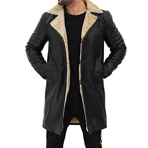 【並行輸入品】fjackets Genuine Leather Jacket   Turlock Black & Beige Shearlinの画像