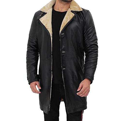 【並行輸入品】fjackets Genuine Leather Jacket   Turlock Black & Beige Shearlinの画像