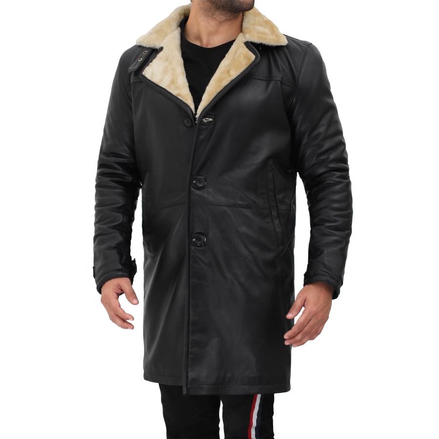 【並行輸入品】fjackets Genuine Leather Jacket   Turlock Black & Beige Shearlinの画像