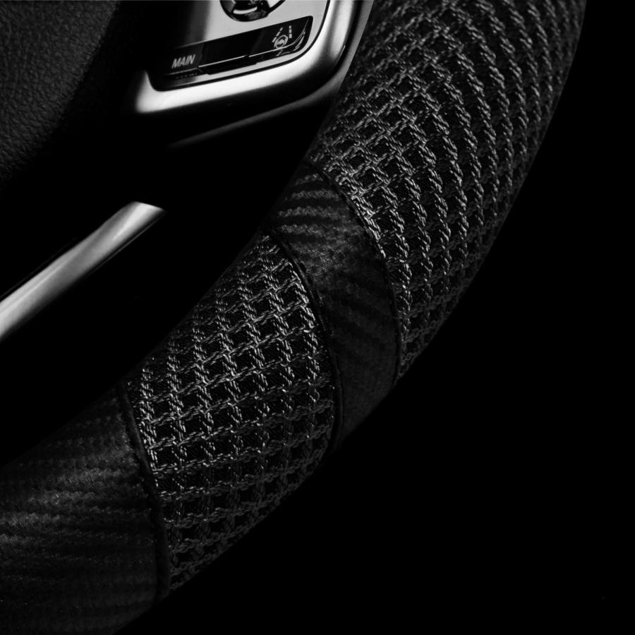 BOKIN Carbon Fiber Steering Wheel Cover  Universal 14.5-15 inch  Auto Car Microfiber Leather  Breathable Ice Silk Steering Wheel Protector  Cool in｜good-face｜03