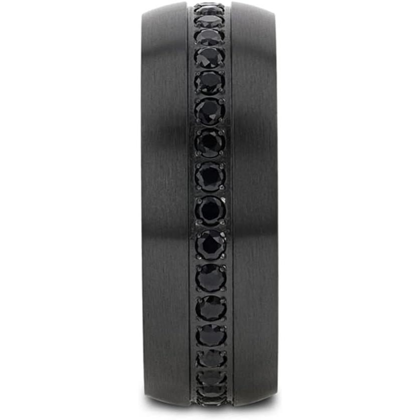 【並行輸入品】Mens Black Titanium Black Sapphires Wedding Ring - Brushed Comfort Fの画像