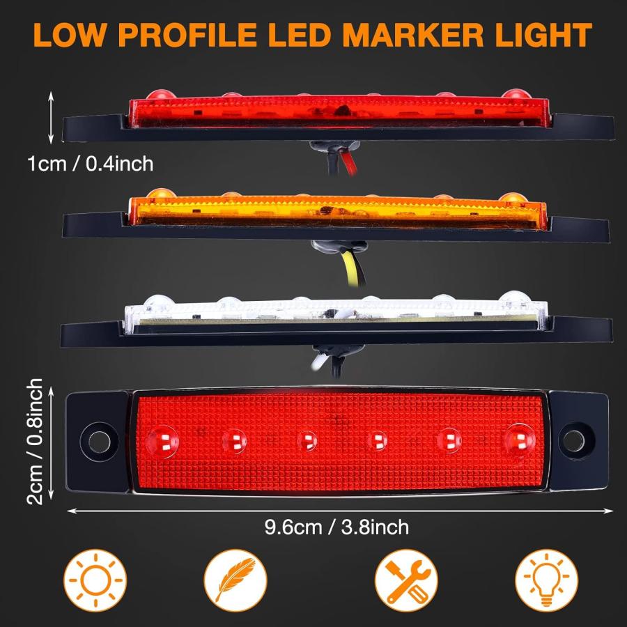 Tallew 3.8 Inch 20 Amber 20 Red 20 White LED Side Marker Lights 6 LED Trailer Marker Lights  Rear Side Marker Lamp  LED Marker Lights for Trucks  C｜good-face｜03