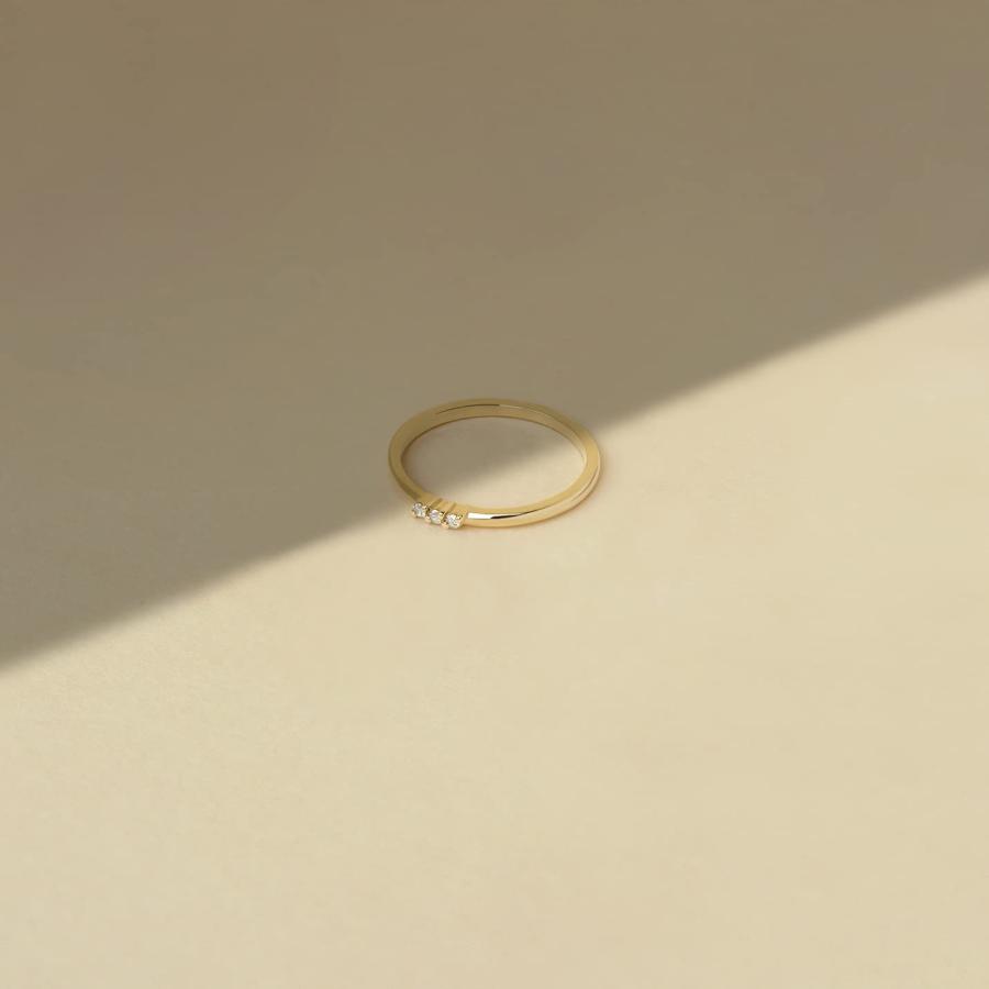 並行輸入品】GELIN 14K 純金ダイヤモンド スリーストーンスタッカー 