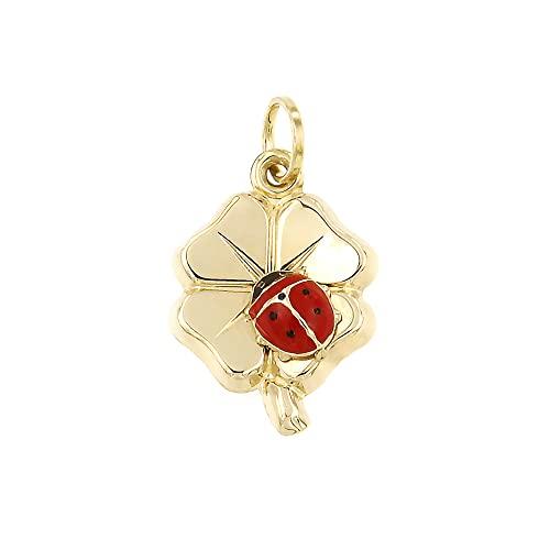 【並行輸入品】Lucchetta 14カラット イエローゴールド 四つ葉 ペンダント 赤いてんとう虫 ラッキーチャーム | レディース ガールズの画像