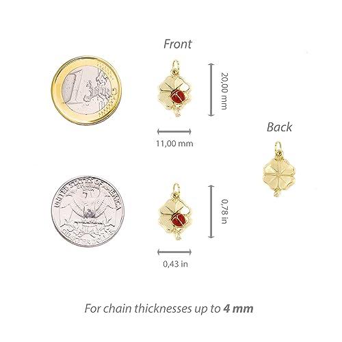 【並行輸入品】Lucchetta 14カラット イエローゴールド 四つ葉 ペンダント 赤いてんとう虫 ラッキーチャーム | レディース ガールズの画像