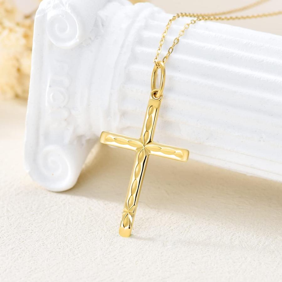 【並行輸入品】ソリッド14Kゴールドクロスネックレス リアルゴールド 信仰クロスペンダントネックレス 宗教ジュエリー 女性用 記念日 誕生日 母の日の画像