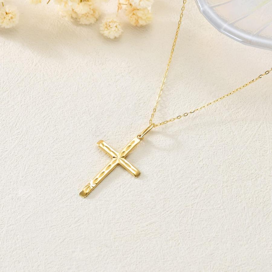 【並行輸入品】ソリッド14Kゴールドクロスネックレス リアルゴールド 信仰クロスペンダントネックレス 宗教ジュエリー 女性用 記念日 誕生日 母の日の画像