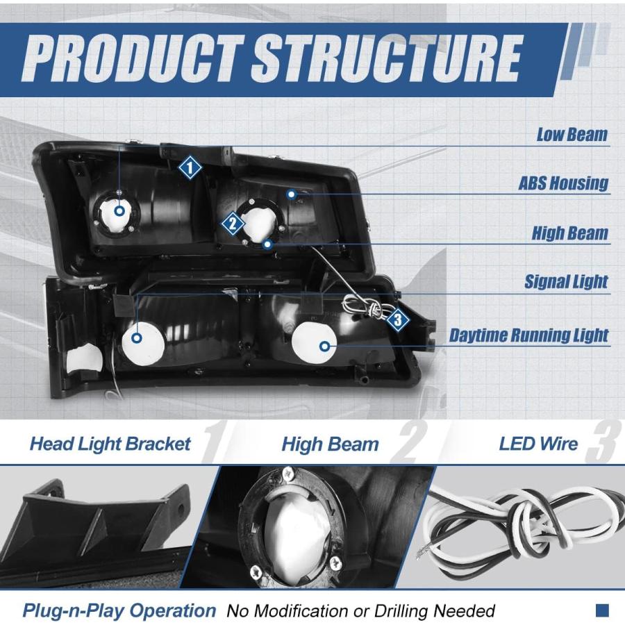 【並行輸入品】Auto Dynasty F-LED DRLヘッドライトとLEDシグナルランプ 4個 Chevy Avalanche Silverado_3