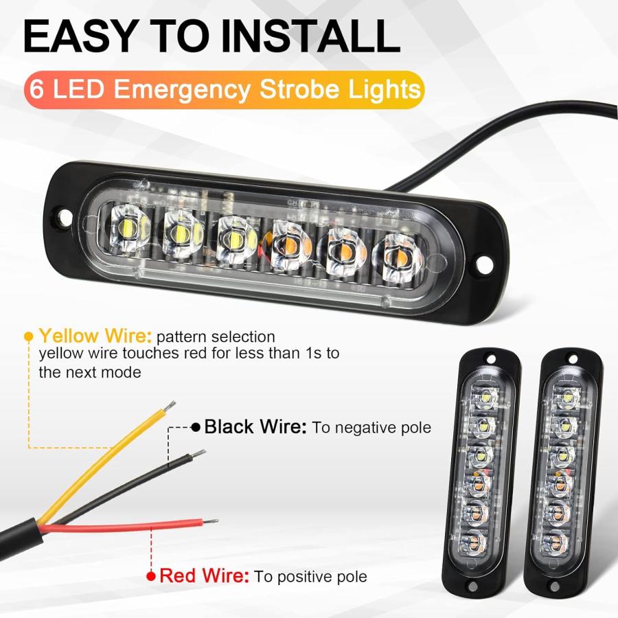 【並行輸入品】Tallew LED緊急ストロボライト 20個パック LED6個 アンバー ホワイト 表面実装 点滅ライト 警告 緊急点滅　_2