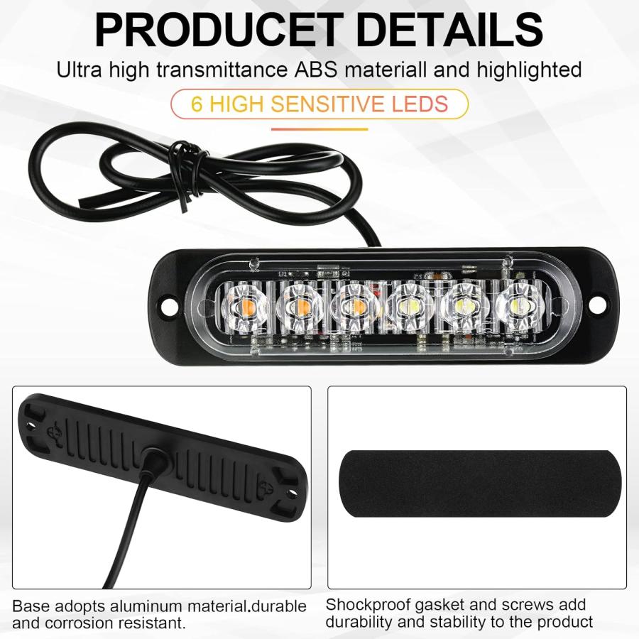 【並行輸入品】Tallew LED緊急ストロボライト 20個パック LED6個 アンバー ホワイト 表面実装 点滅ライト 警告 緊急点滅　_3
