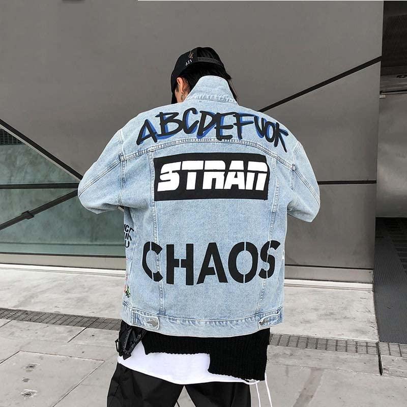 【並行輸入品】Harajuku Hip Hop Graffiti Denim Jacket Outwear Streetwear Fashioの画像