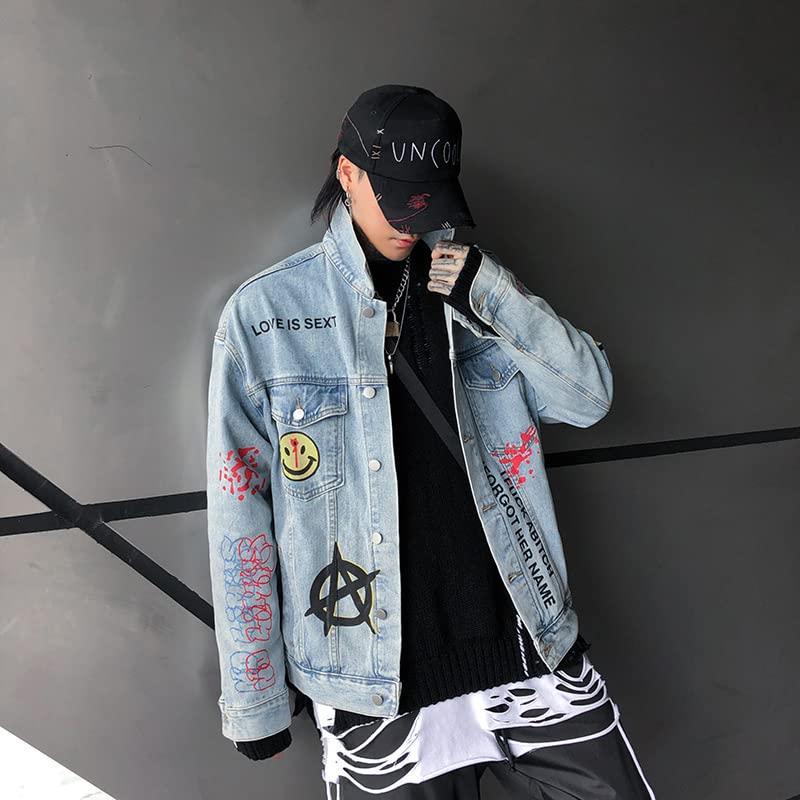 【並行輸入品】Harajuku Hip Hop Graffiti Denim Jacket Outwear Streetwear Fashioの画像