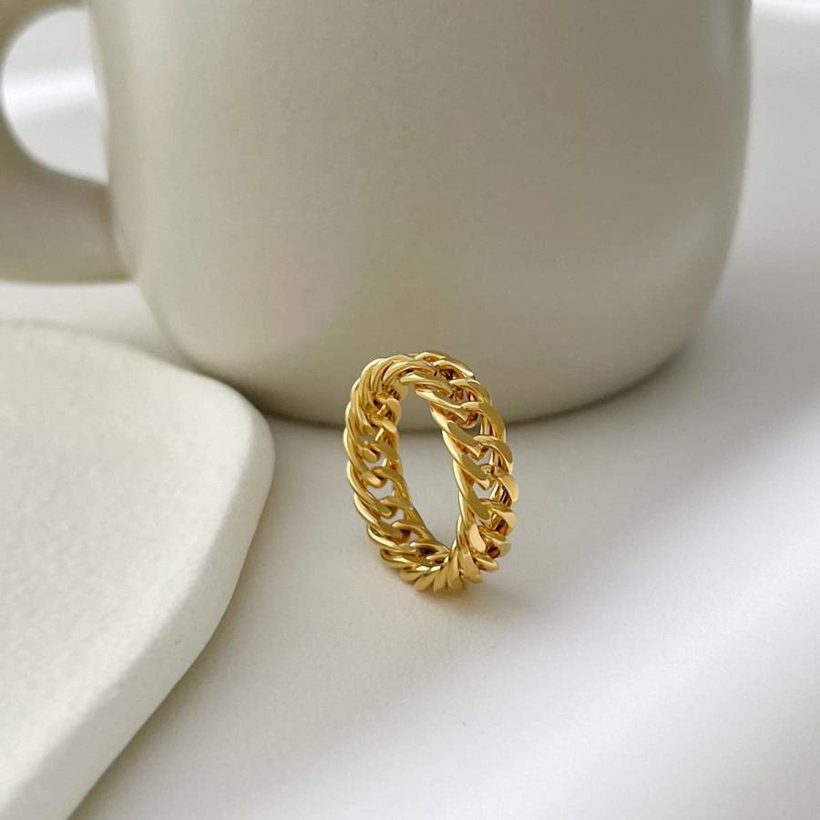 【並行輸入品】Jana Winkle 6mm ミニマリスト 18K ゴールド ステンレススチール リング レディース リンクチェーンリング フィ_9