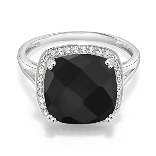 【並行輸入品】[Gem Stone King] 5.77カラット 天然 オニキス 指輪 リング レディース シンセティック ホワイトサファイアの画像