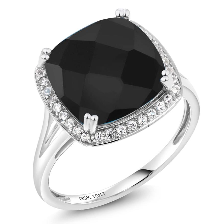【並行輸入品】[Gem Stone King] 5.77カラット 天然 オニキス 指輪 リング レディース シンセティック ホワイトサファイアの画像