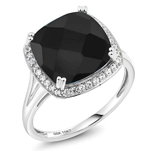 【並行輸入品】[Gem Stone King] 5.77カラット 天然 オニキス 指輪 リング レディース シンセティック ホワイトサファイアの画像