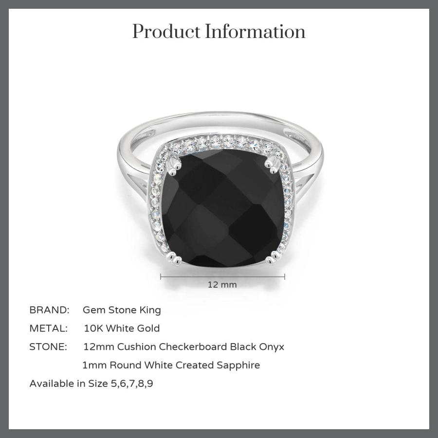 【並行輸入品】[Gem Stone King] 5.77カラット 天然 オニキス 指輪 リング レディース シンセティック ホワイトサファイアの画像