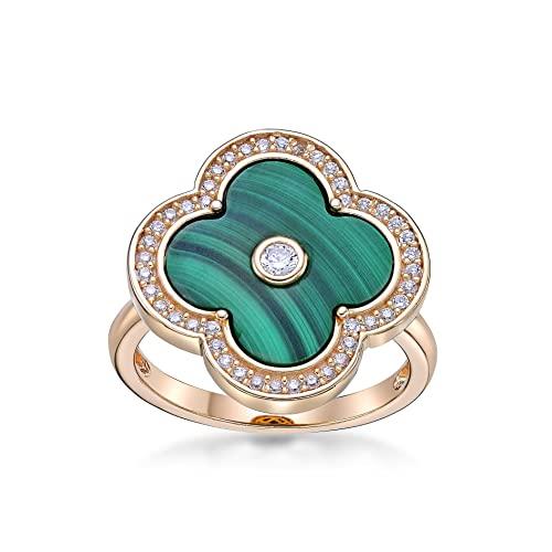 【並行輸入品】Lavari Jewelers マラカイト、ブラックオニキスまたはマザーオブパールとキュービックジルコニアフラワーリング レディーの画像