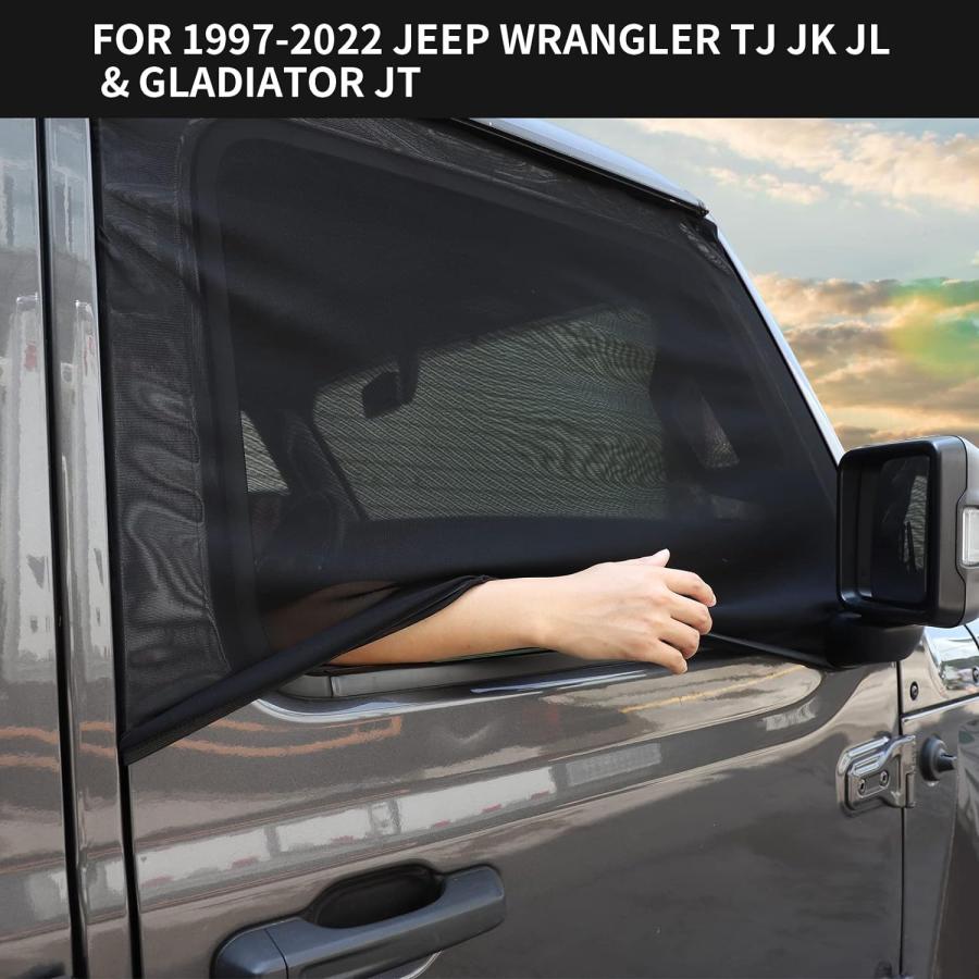 新作 Hoolcar フロントウィンドウサンシェード 通気性メッシュサイドウィンドウスクリーンカバー キャンプ/ペット用 UV保護サンシェード 1997-2022 Jeep Wrangler