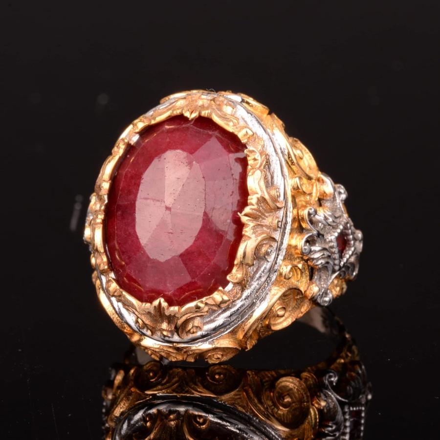 天然ルビー　リング　指輪　15号　スターリングシルバー　タイジュエリー 並行輸入品】本物の天然ルビー宝石リング 16.65カラット 誕生石リング