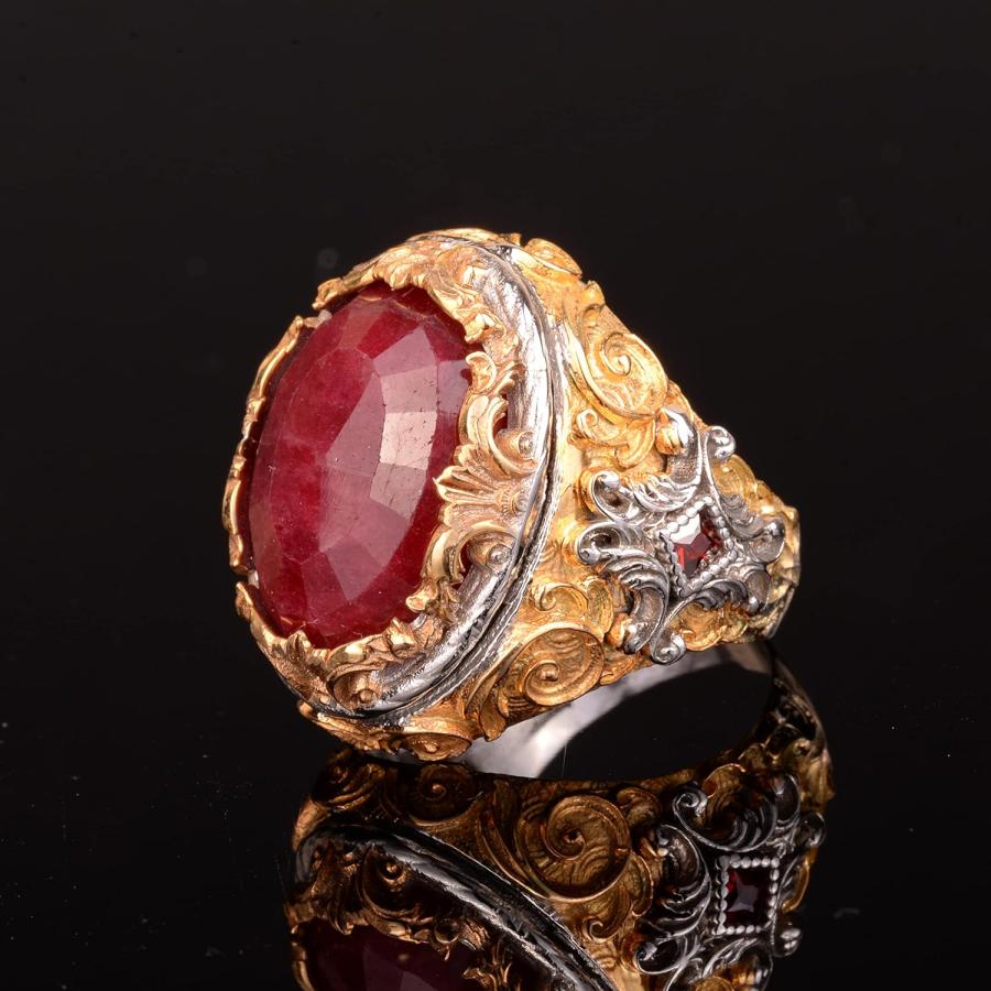 【並行輸入品】本物の天然ルビー宝石リング 16.65カラット 誕生石リング メンズ 本物の宝石リング スターリングシルバーリング  ジェムストーン シの画像