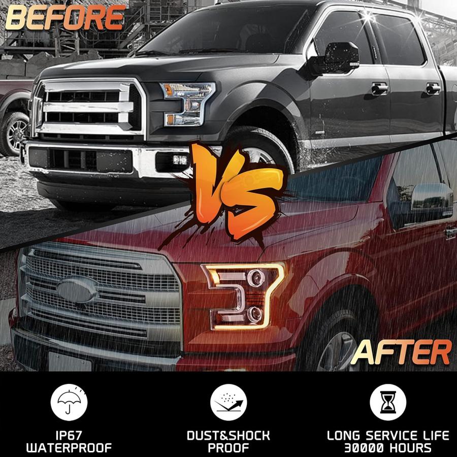【並行輸入品】KEWISAUTO フルLEDヘッドライト F150 2015 2016 2017用 LEDプロジェクターヘッドランプ スイッチバックDの画像