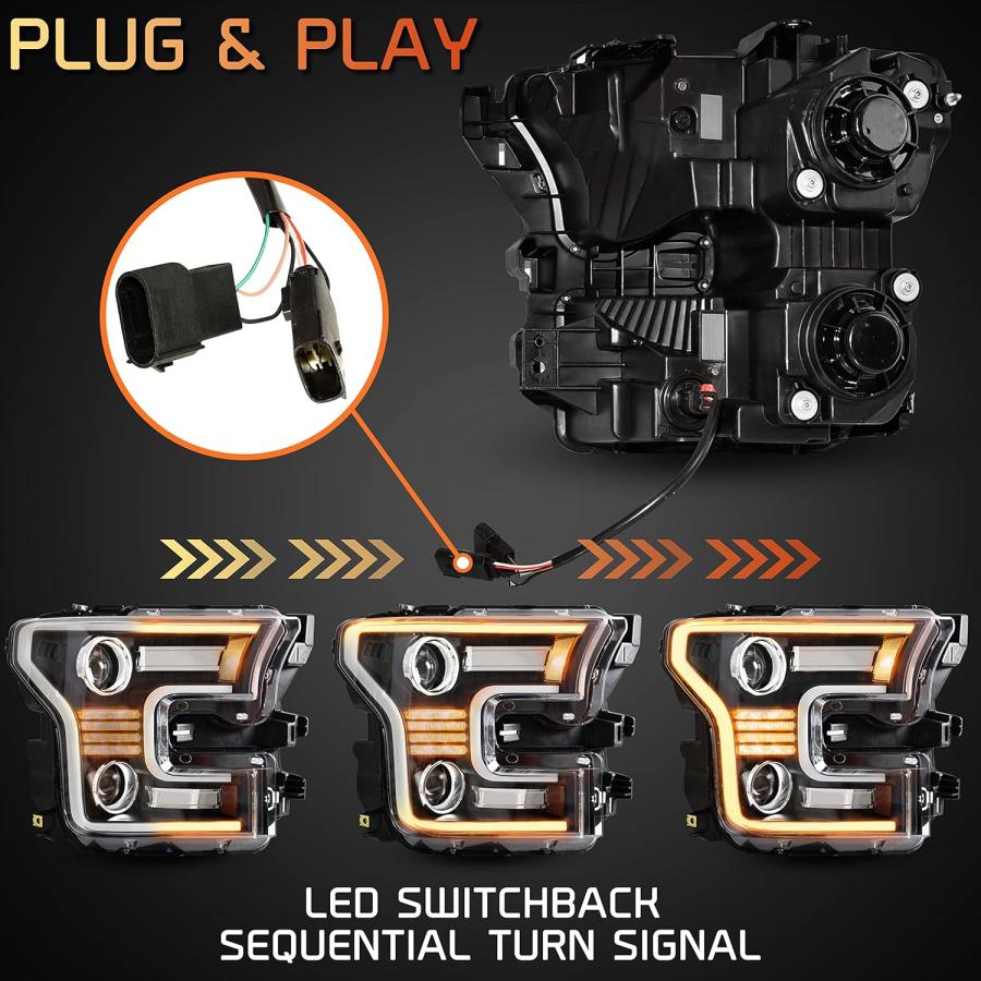 【並行輸入品】KEWISAUTO フルLEDヘッドライト F150 2015 2016 2017用 LEDプロジェクターヘッドランプ スイッチバックDの画像